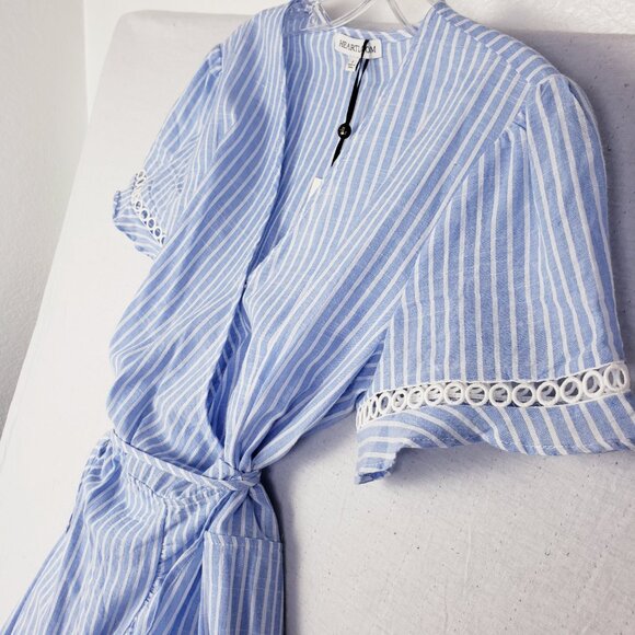 NWT Heartloom River Maxi Wrap Dress Stripe Cotton Ruffle Eyelet Sleeve sz L Blue - Picture 9 of 13